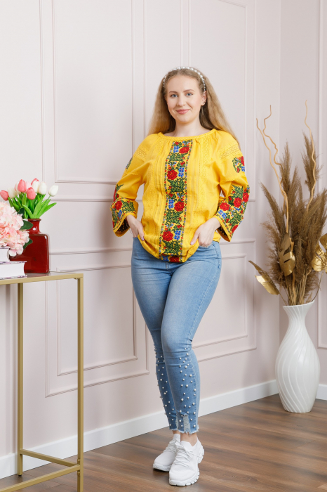 Bluza galbena cu motiv floral multicolor Beatrice 01 [4]