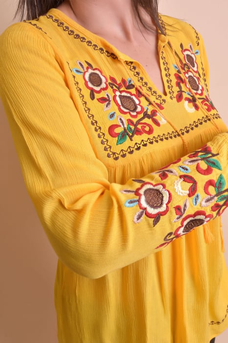 Bluza galbena cu motiv floral multicolor Ingrid 03 [4]
