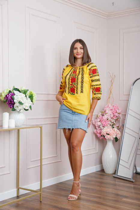 Bluza galbena cu motiv floral rosu Anita [6]