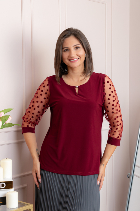 Bluza grena dama Bridget cu maneci transparente cu buline [3]