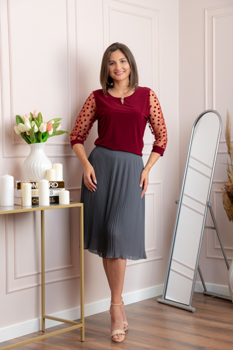 Bluza grena dama Bridget cu maneci transparente cu buline [4]