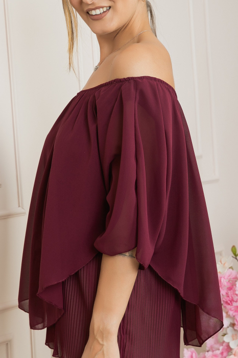 Bluza grena din voal cu maiou plisat [2]