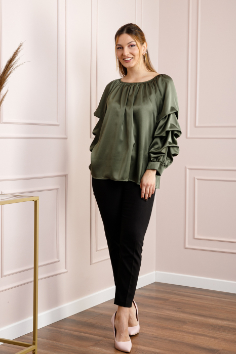 Bluza kaki eleganta cu maneci bufante [4]