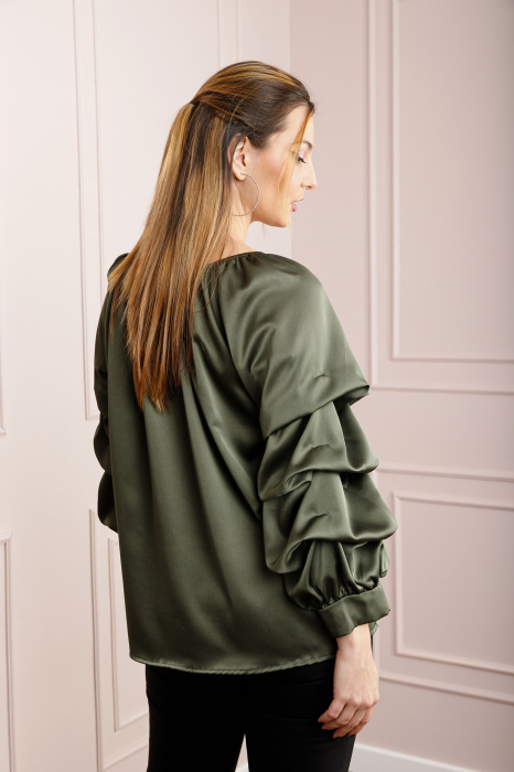 Bluza kaki eleganta cu maneci bufante [3]