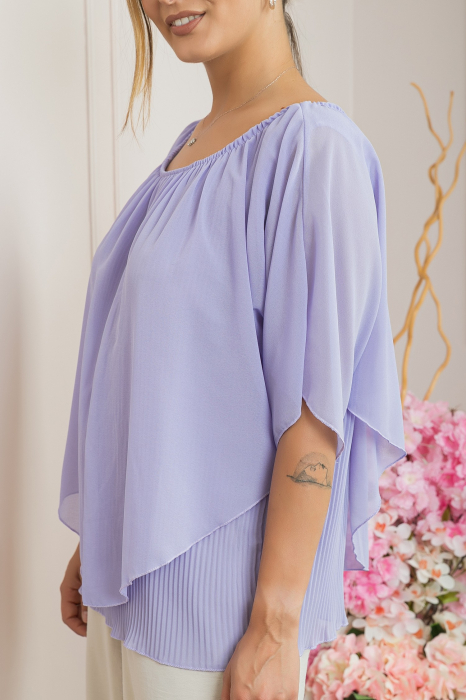 Bluza lila din voal cu maiou plisat [2]