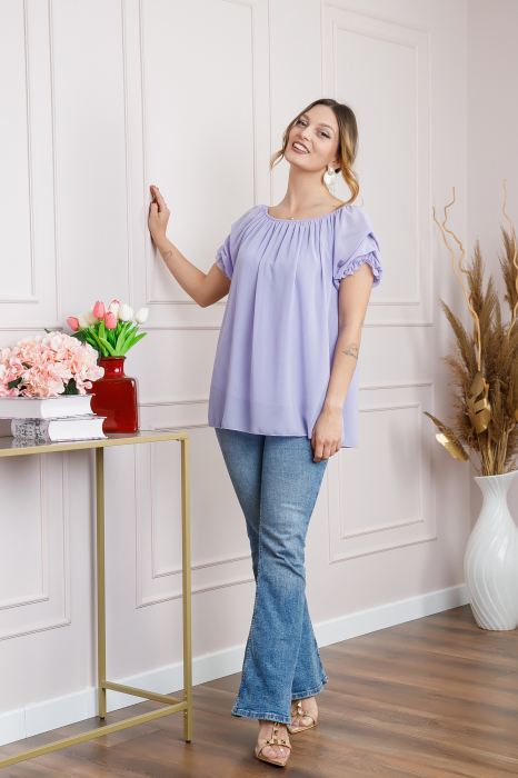 Bluza lila din voal cu maneci bufante [4]