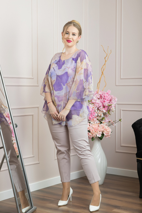 Bluza lila din voal cu maneci largi si imprimeu floral [4]
