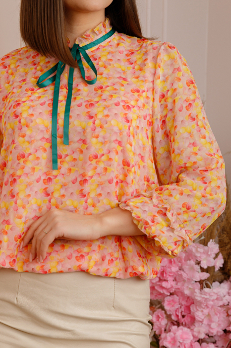 Bluza Madeline din voal cu maneci bufante - Corai [2]