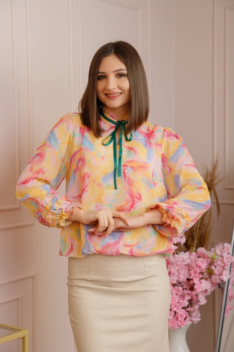 Bluza Madeline din voal cu maneci bufante - Galben pastel