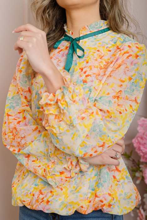 Bluza Madeline din voal cu maneci bufante - Roz pastel [2]