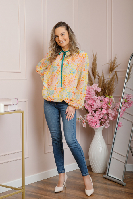 Bluza Madeline din voal cu maneci bufante - Roz pastel [4]