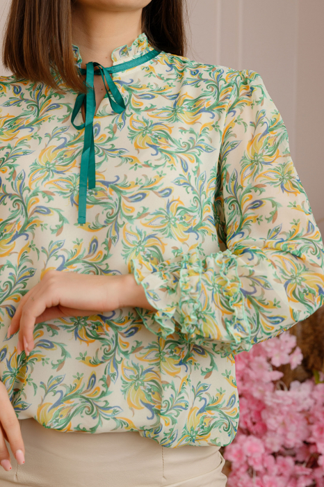 Bluza Madeline din voal cu maneci bufante - Verde [2]