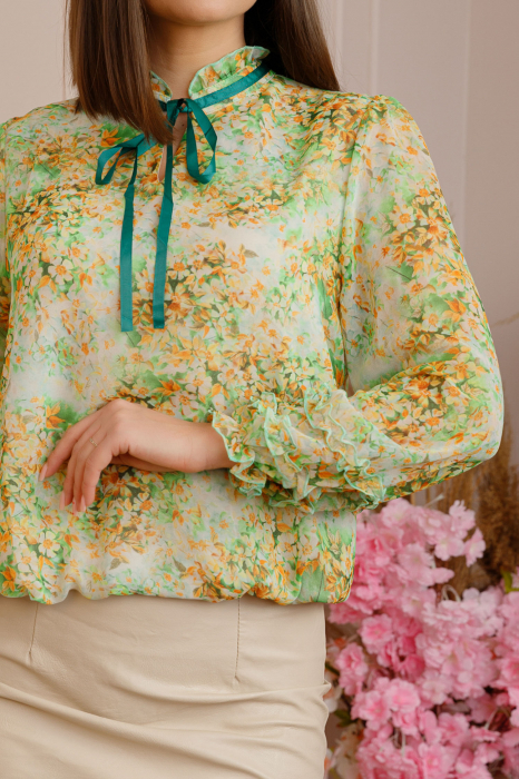 Bluza Madeline din voal cu maneci bufante - Verde crud [2]