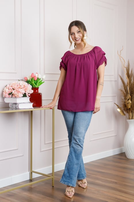 Bluza magenta din voal cu maneci bufante [4]