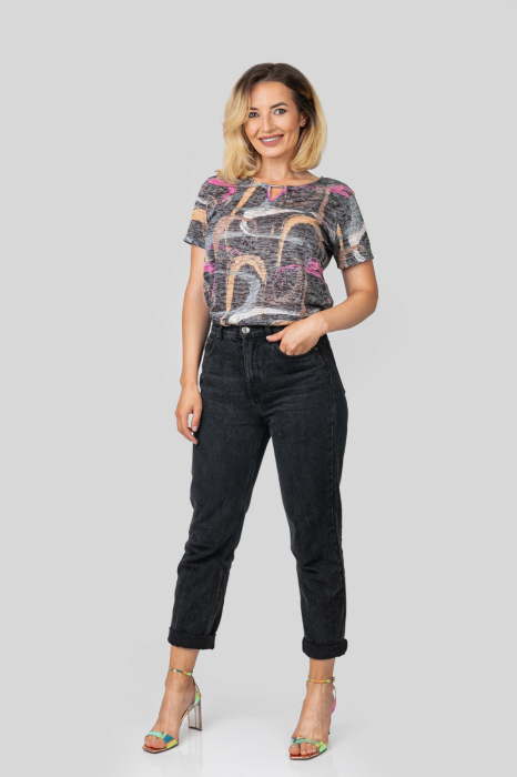 Bluza maro cu imprimeuri multicolore [4]