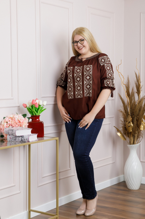 Bluza maro cu motiv geometric auriu Elvira 05 [4]