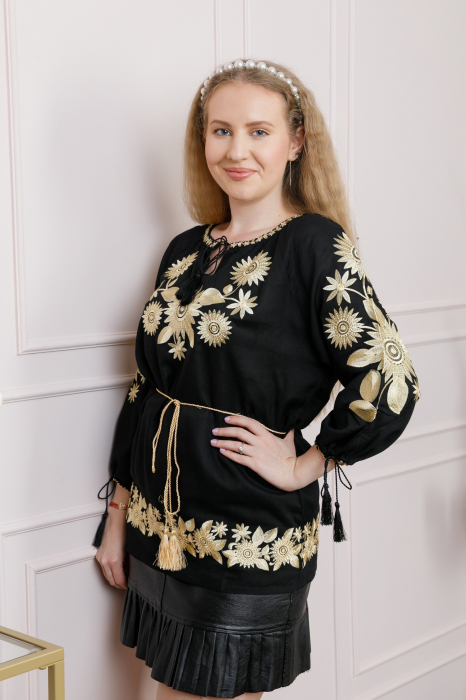 Bluza neagra cu motiv floral auriu Agnes 01 [3]