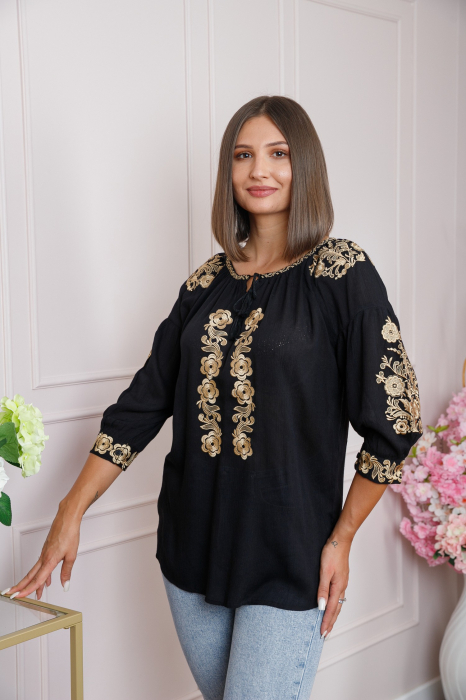 Bluza neagra cu motiv floral auriu Iasmina 08 [3]