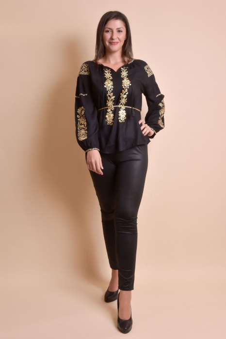 Bluza neagra cu motiv floral auriu Otilia 01 [9]