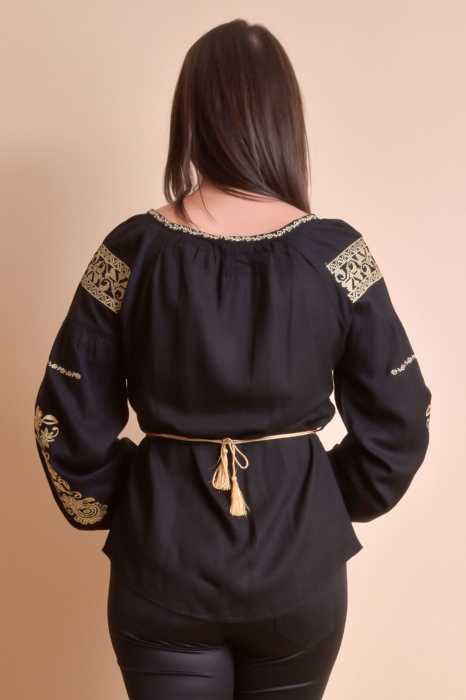 Bluza neagra cu motiv floral auriu Otilia 01 [5]