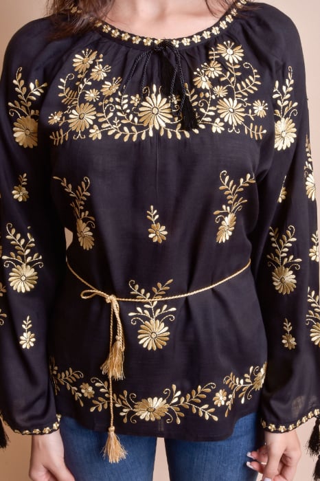 Bluza neagra cu motiv floral auriu Tania 03 [2]