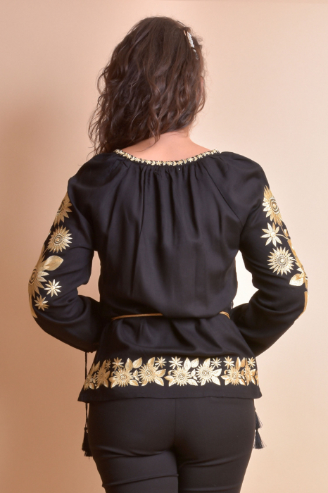 Bluza neagra cu motiv floral auriu Agnes 03 [5]