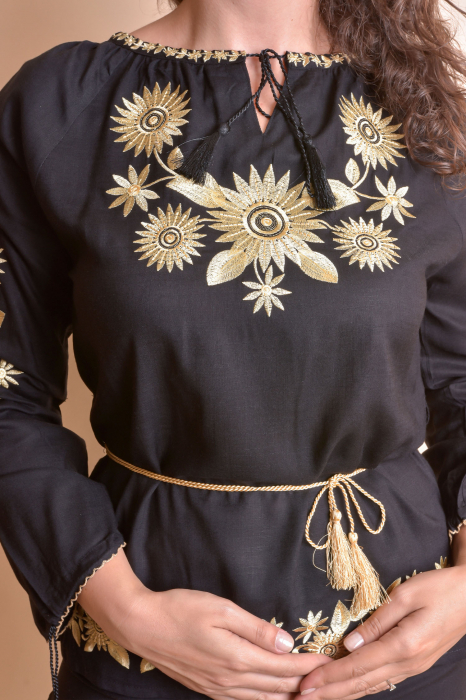 Bluza neagra cu motiv floral auriu Agnes 03 [2]