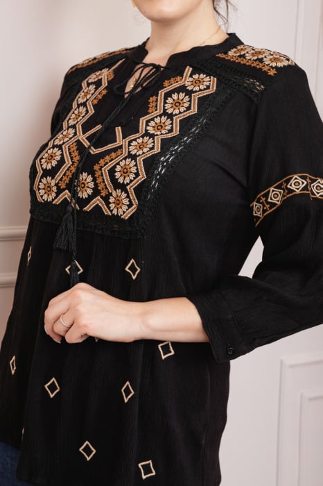 Bluza neagra cu motiv floral crem Miranda 02 [2]