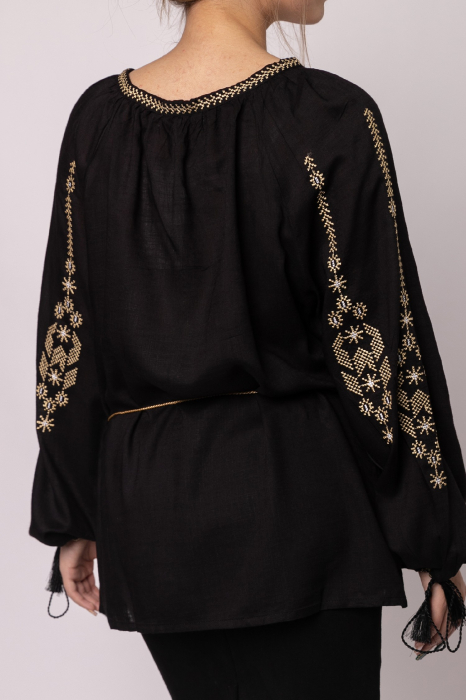 Bluza neagra cu motiv geometric auriu Iosefina 02 - maneca lunga [3]