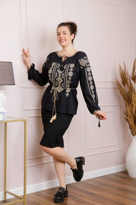 Bluza neagra cu motiv geometric auriu Gloria 03 - maneca lunga [4]