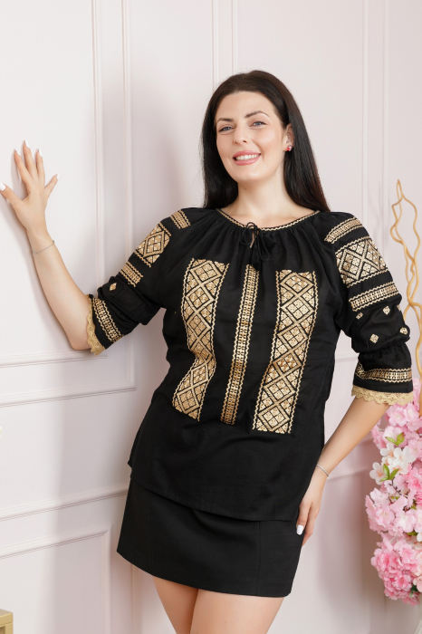 Bluza neagra cu motiv geometric auriu Olimpia [3]
