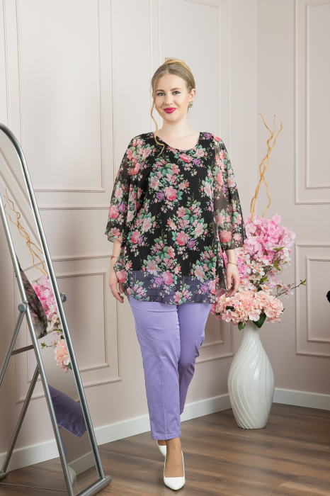 Bluza neagra din voal cu imprimeu floral si maneci fluture [4]