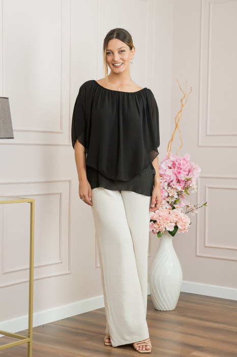 Bluza neagra din voal cu maiou plisat [4]