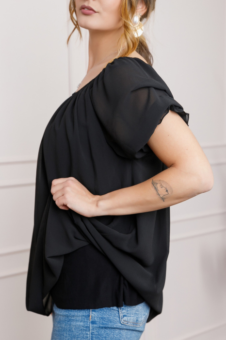 Bluza neagra din voal cu maneci bufante [2]
