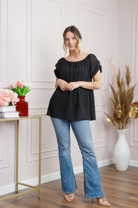 Bluza neagra din voal cu maneci bufante [4]