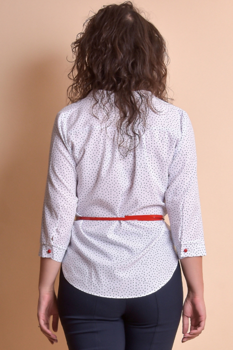 Bluza office alba cu buline si guler tunica [3]