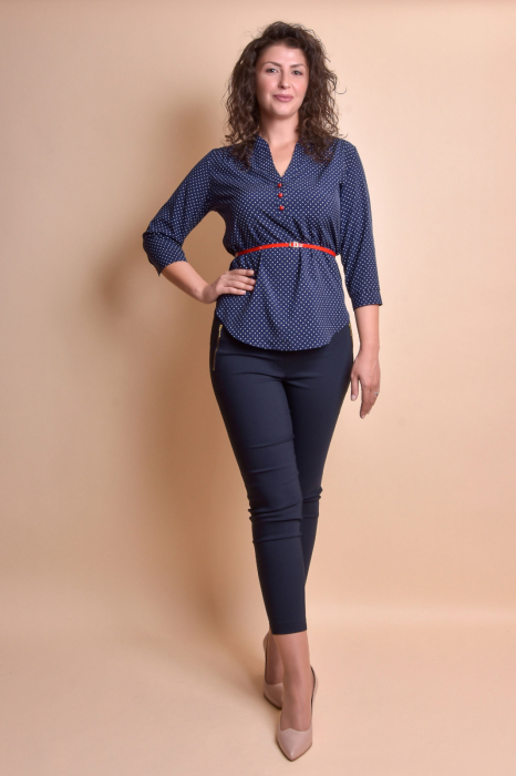 Bluza office bleumarin cu buline si guler tunica [4]