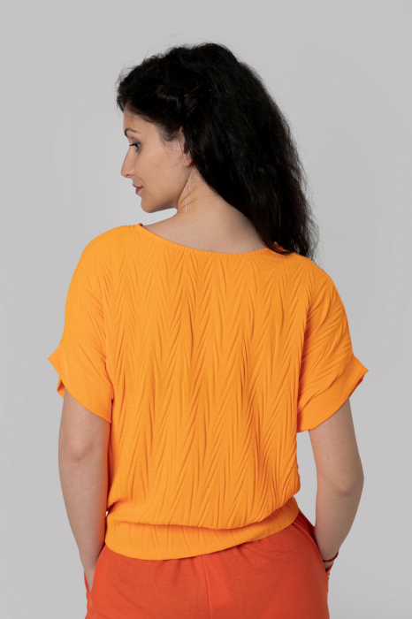 Bluza orange casual cu aspect texturat si nod in talie [3]