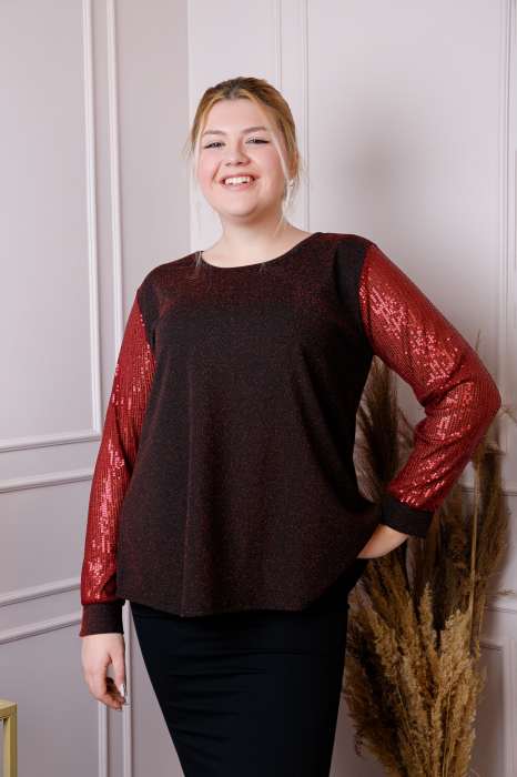 Bluza plus size Chloe cu paiete si fir lame - Grena [3]