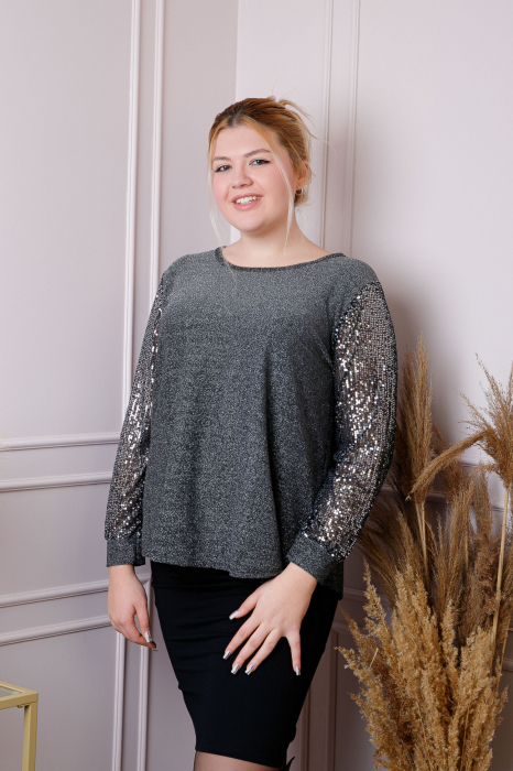 Bluza plus size Chloe cu paiete si fir lame - Gri