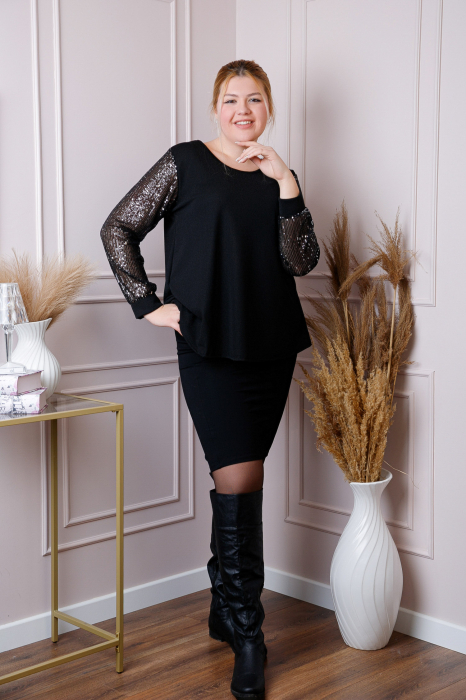 Bluza plus size Chloe cu paiete si fir lame - Negru [4]