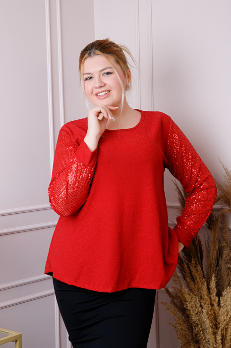 Bluza plus size Chloe cu paiete si fir lame - Rosu