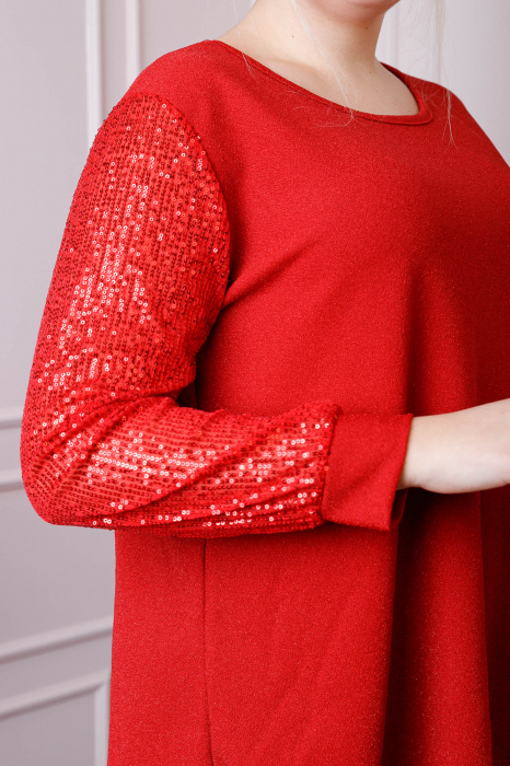 Bluza plus size Chloe cu paiete si fir lame - Rosu [2]