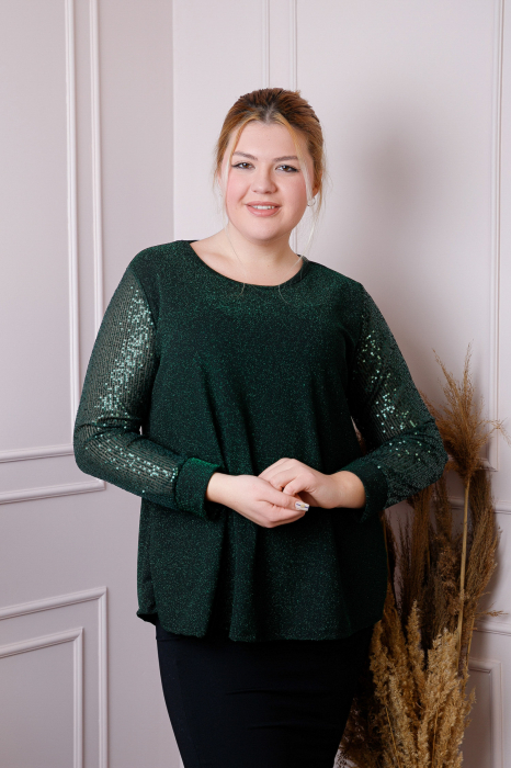 Bluza plus size Chloe cu paiete si fir lame - Verde [3]