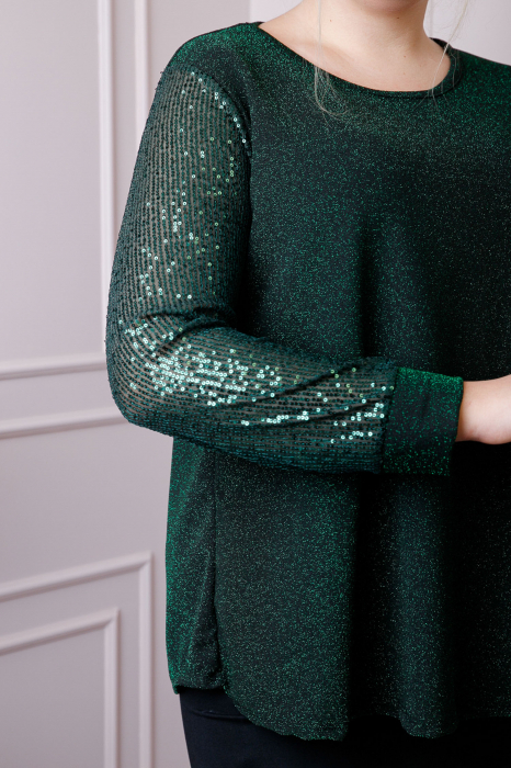 Bluza plus size Chloe cu paiete si fir lame - Verde [2]