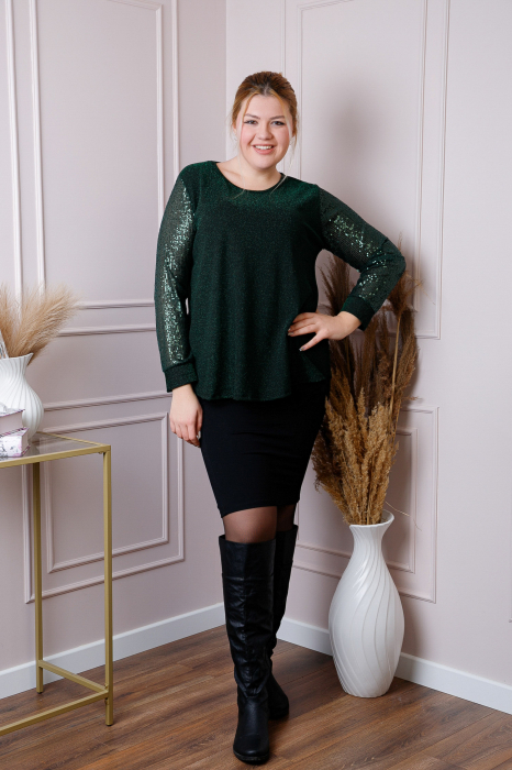 Bluza plus size Chloe cu paiete si fir lame - Verde [4]