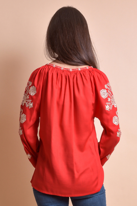 Bluza rosie cu motiv floral auriu Andrada 01 [8]