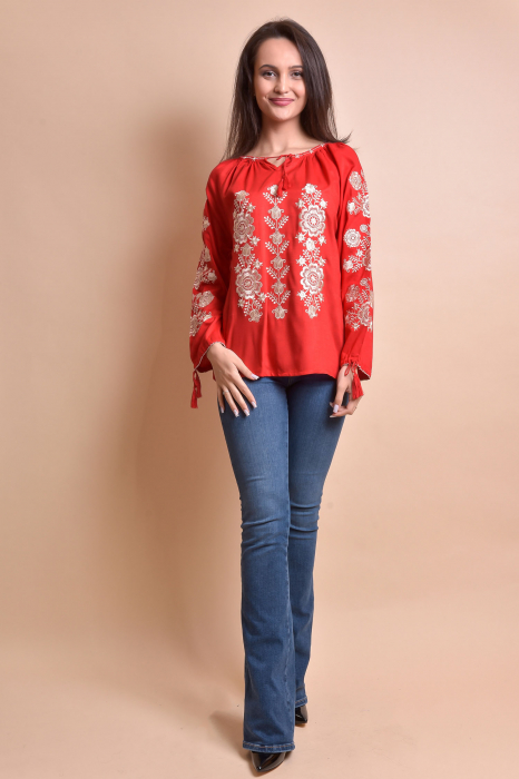 Bluza rosie cu motiv floral auriu Andrada 01 [6]