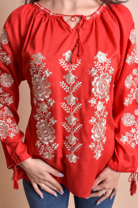 Bluza rosie cu motiv floral auriu Andrada 01 [2]