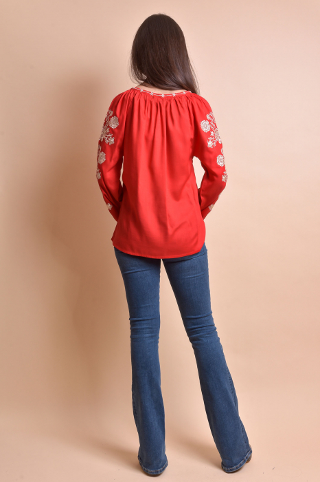 Bluza rosie cu motiv floral auriu Andrada 01 [9]